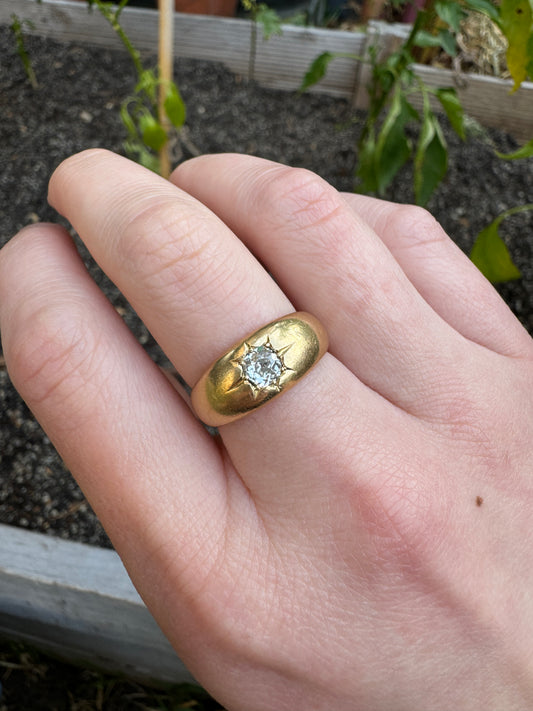 Antique 18ct yellow gold 0.5ct old mine cut diamond starset gypsy ring
