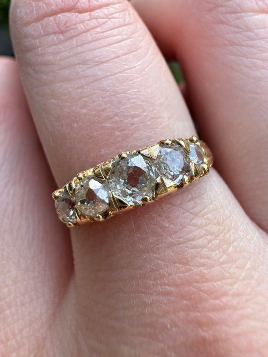 Vintage 14ct yellow gold five stone 0.7ct TCW old mine cut diamond ring