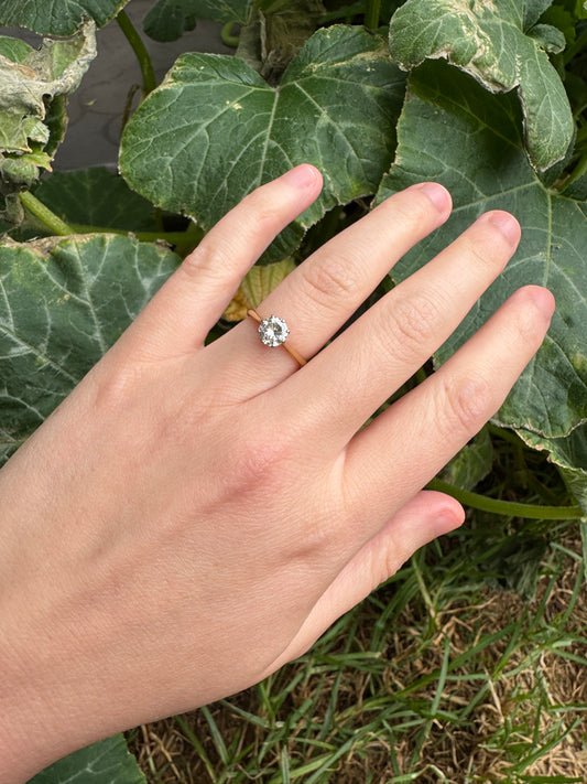 Vintage 18ct yellow gold and platinum 0.75ct old European cut diamond solitaire ring