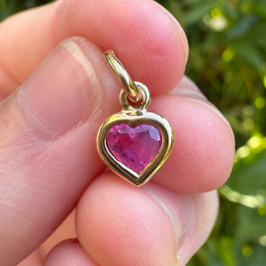 Custom 9ct yellow gold 0.56ct pink sapphire heart bezel set pendant