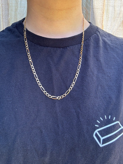Vintage 9ct yellow gold flat figaro chain, 54.5cm / 21.5 inches long