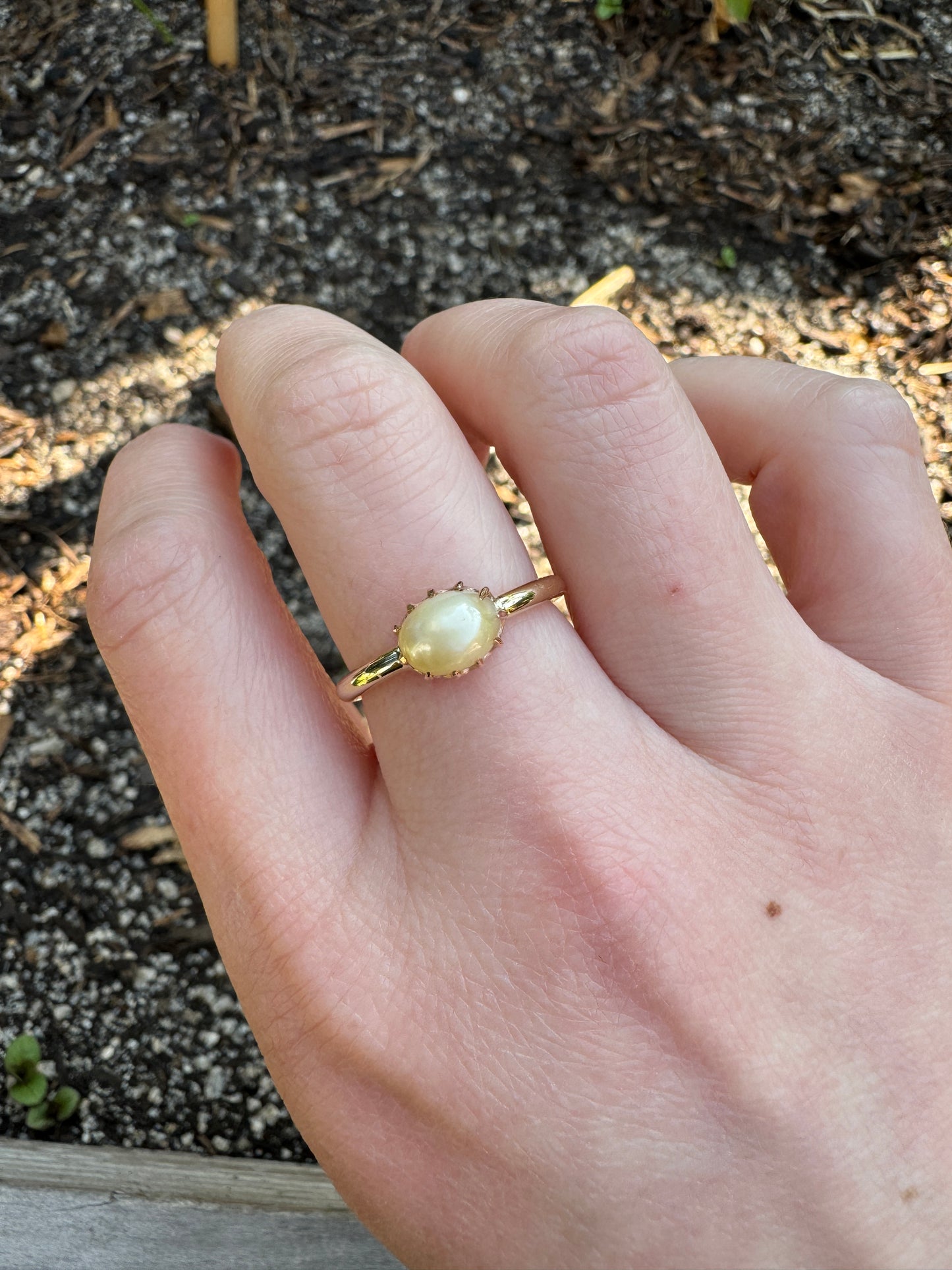 Custom 9ct yellow gold pearl stickpin conversion ring