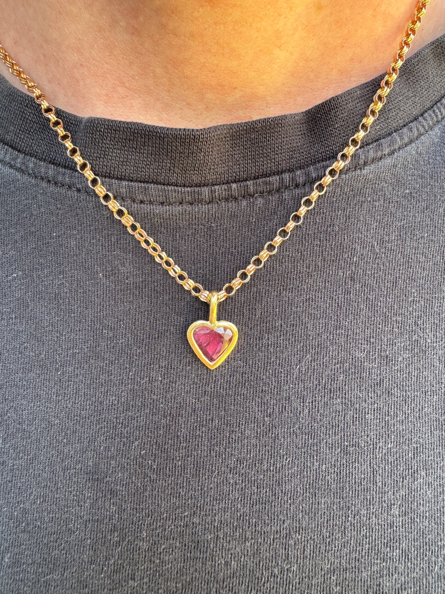 Custom 18ct yellow gold ruby heart pendant