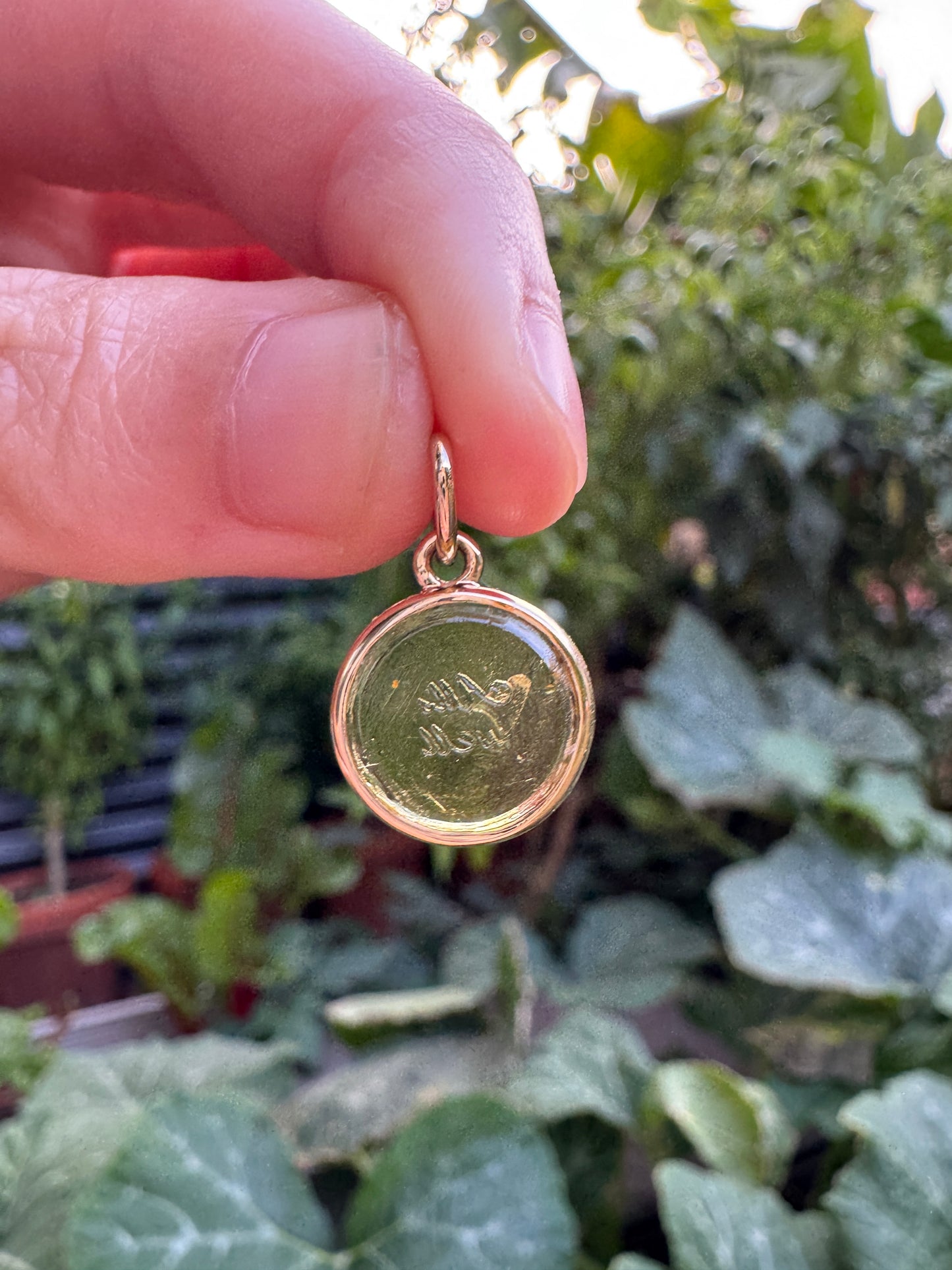 Custom handmade recycled 9ct yellow gold 'All's well' antique paste fob seal bezel set pendant