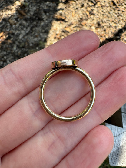 Custom 9ct yellow gold starset pearl stickpin conversion ring