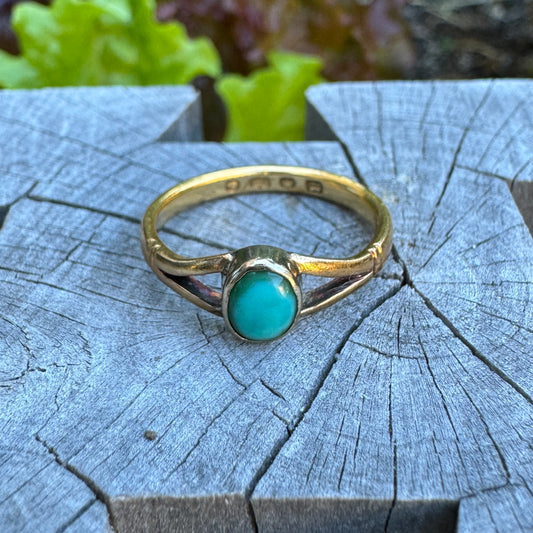 Antique 22ct yellow gold natural turquoise cabochon ring