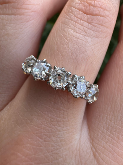 Antique 18ct yellow gold five stone 1.29ct TCW old mine cut diamond ring