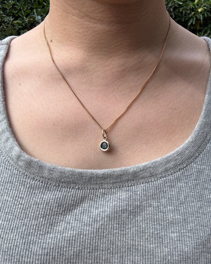 Custom handmade recycled 9ct yellow gold 1.03ct Australian parti sapphire bezel set pendant