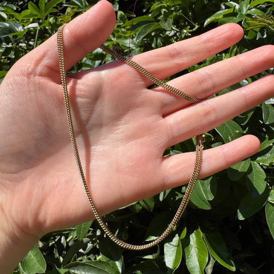 Vintage 9ct yellow gold curb link chain, 61cm / 24.02 inches long