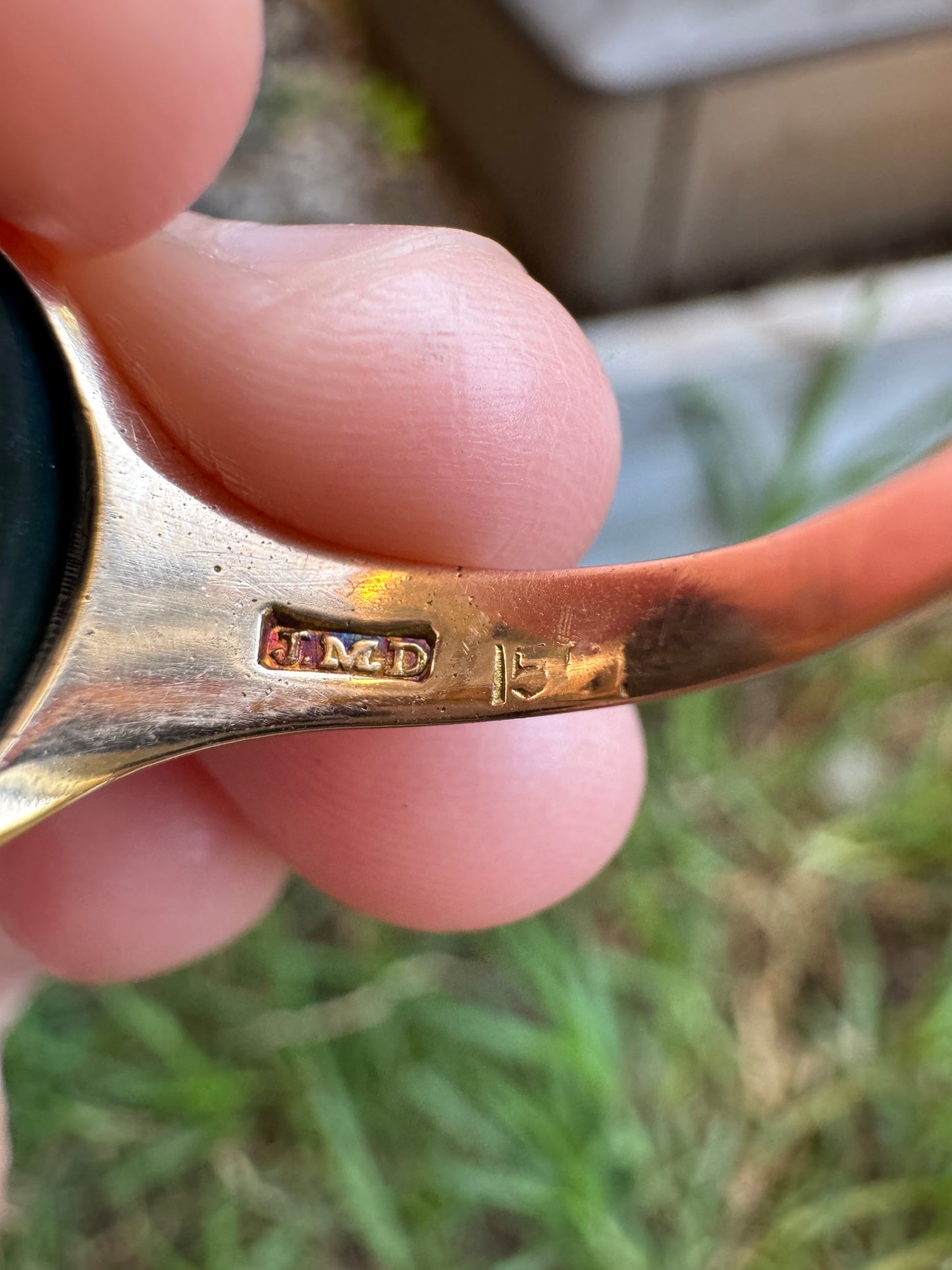 Antique Australian Dempster 15ct yellow gold bloodstone signet ring