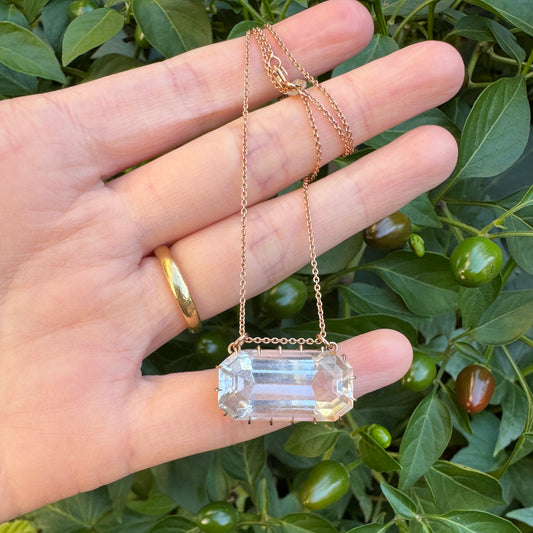 Antique 9ct rose gold claw set 16.68ct rock crystal pendant on vintage 9ct rose gold Italian chain, 42cm / 16.64 inches long