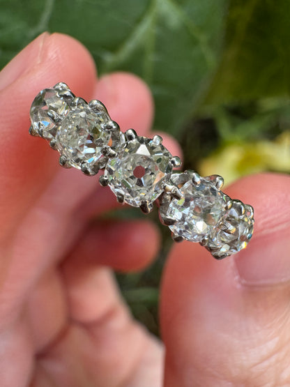 Antique 18ct yellow gold five stone 1.29ct TCW old mine cut diamond ring