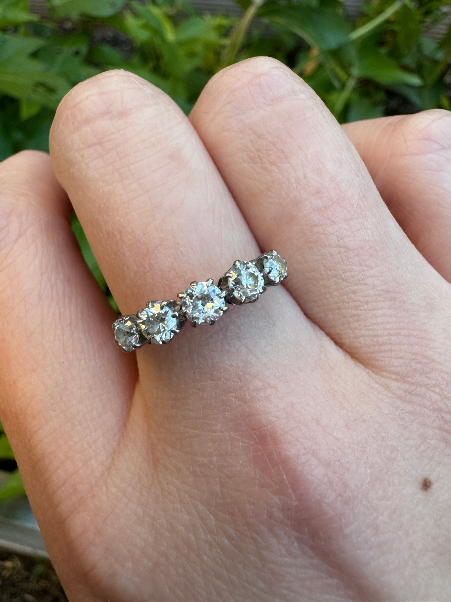 Vintage 18ct white gold 0.9ct TCW five stone old European cut diamond ring