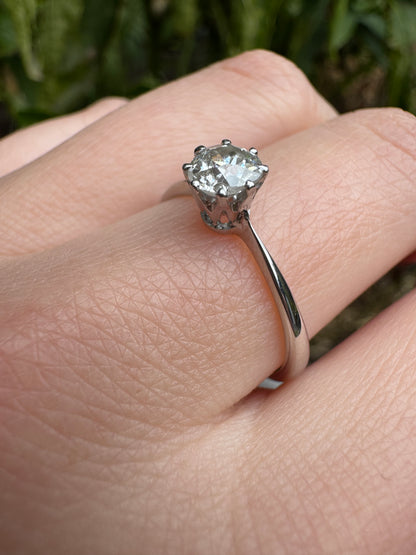 Vintage 9ct white gold 0.57ct old mine cut diamond solitaire ring