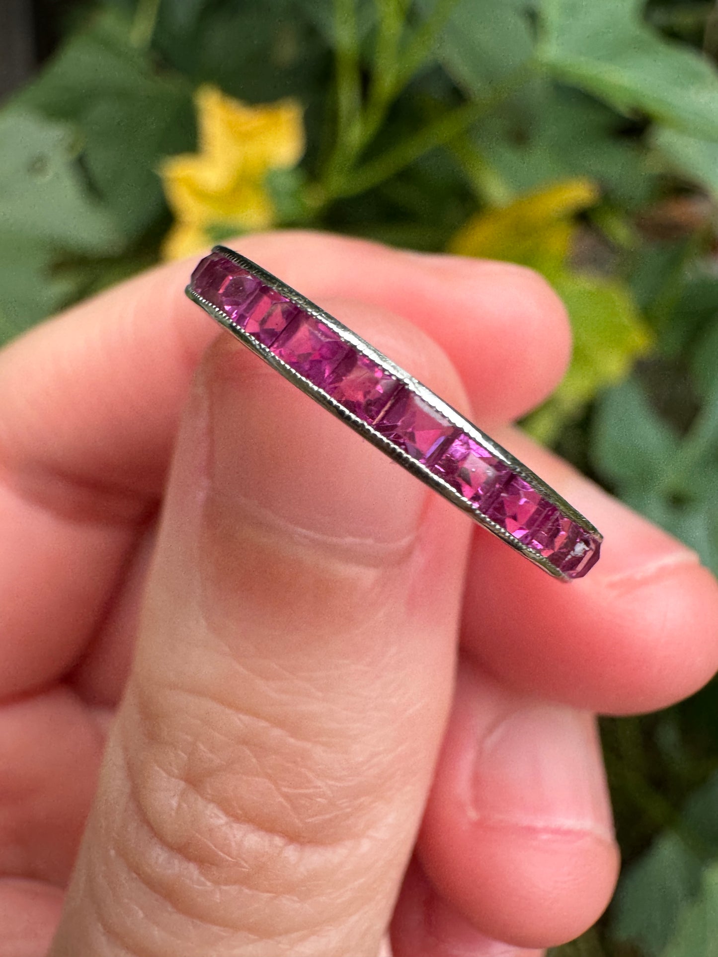 Antique platinum 1.51ct TCW natural ruby eternity ring