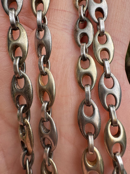 Vintage silver two tone puffy mariner/Gucci link chain, 72cm / 28.35 inches long