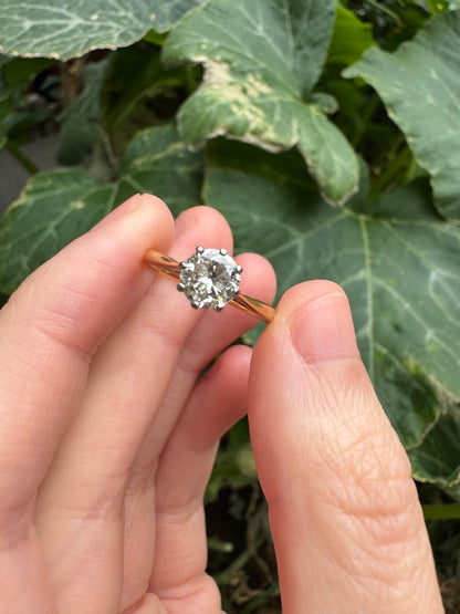 Vintage 18ct yellow gold and platinum 0.75ct old European cut diamond solitaire ring