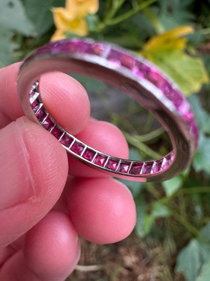 Antique platinum 1.51ct TCW natural ruby eternity ring