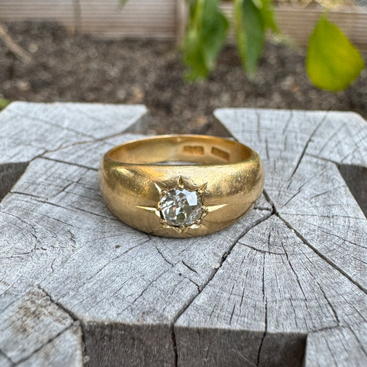 Antique 18ct yellow gold 0.5ct old mine cut diamond starset gypsy ring
