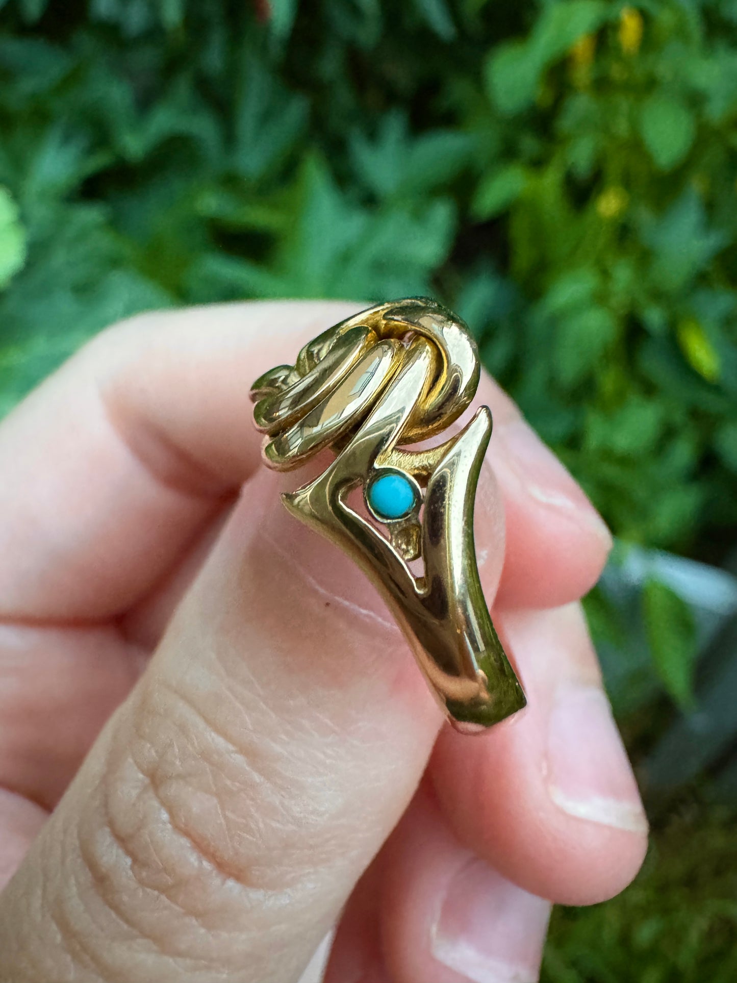 Antique Edwardian 18ct yellow gold turquoise cabochon knot ring