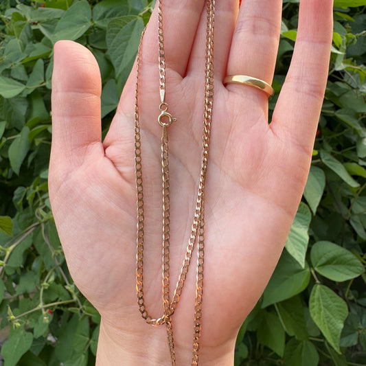 Vintage Italian 9ct yellow gold flat curb link chain, 59cm / 23.2 inches long