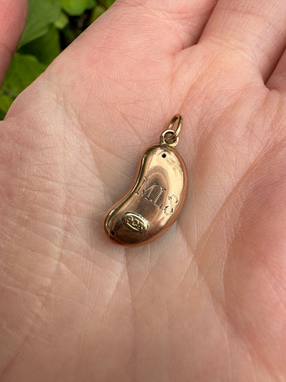 Antique 9ct gold blue enamel bean charm