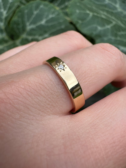 Vintage 9ct yellow gold 3pt single cut diamond starset gypsy ring