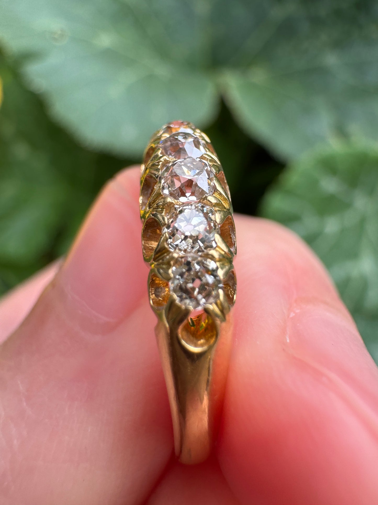 Antique English 18ct yellow gold five stone 0.3ct TCW old mine cut diamond ring