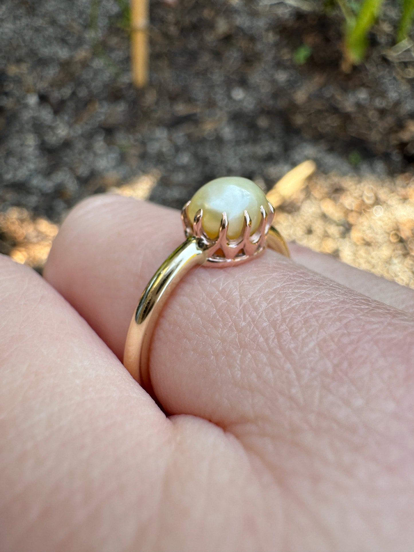 Custom 9ct yellow gold pearl stickpin conversion ring