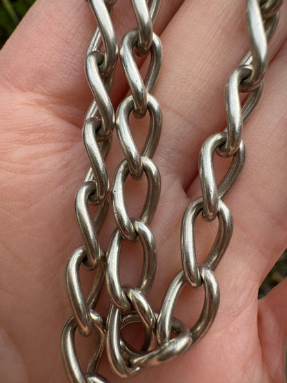 Vintage silver oval link chain with dog clip, 39cm / 15.35 inches long