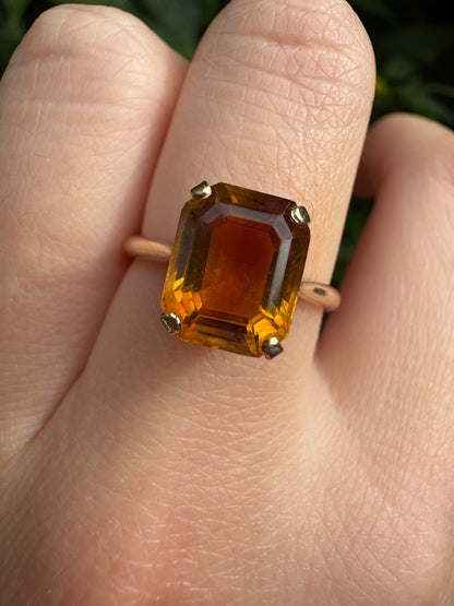 Vintage 14ct yellow gold 3.85ct faceted citrine ring
