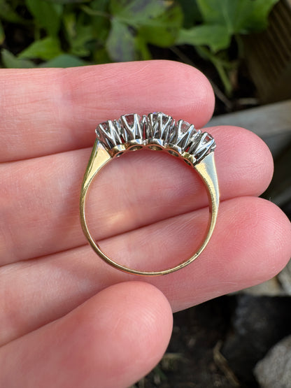 Antique English 18ct gold old cut diamond five stone ring