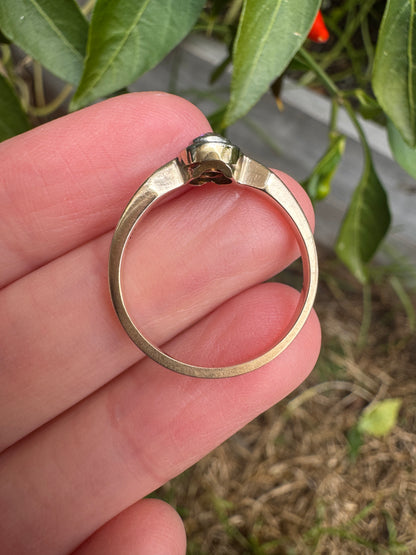 Vintage 14ct yellow gold 0.19ct old mine cut diamond target solitaire ring