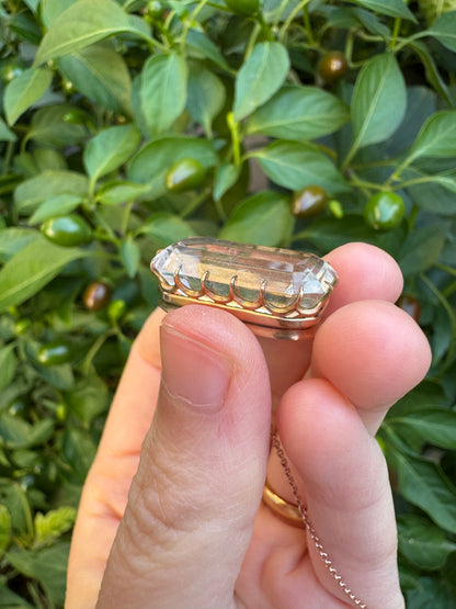 Antique 9ct rose gold claw set 16.68ct rock crystal pendant on vintage 9ct rose gold Italian chain, 42cm / 16.64 inches long