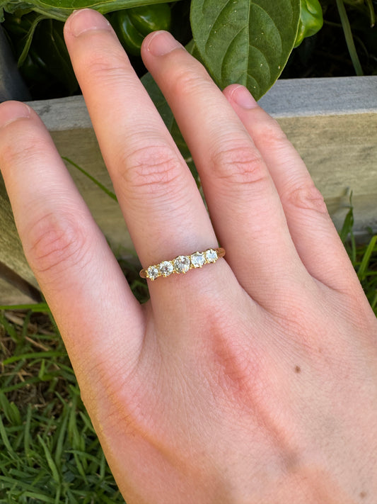 Antique 18ct yellow gold five stone 0.45ct TCW old mine cut diamond ring