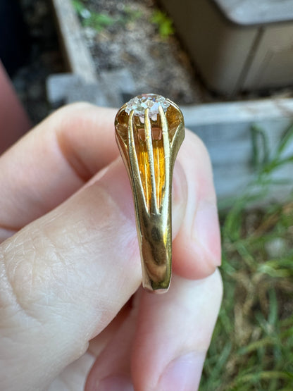 Antique 18ct gold old mine cut diamond belcher ring