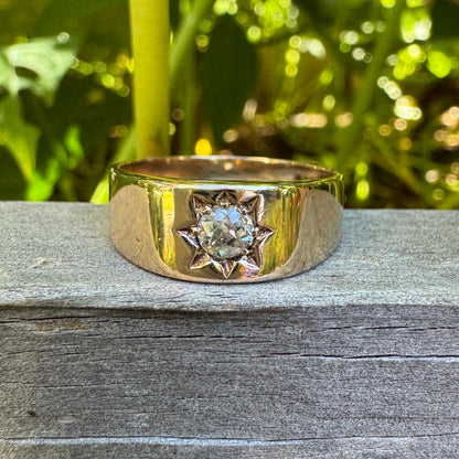 Vintage 14ct rosy yellow gold 0.28ct old mine cut diamond starset gypsy ring