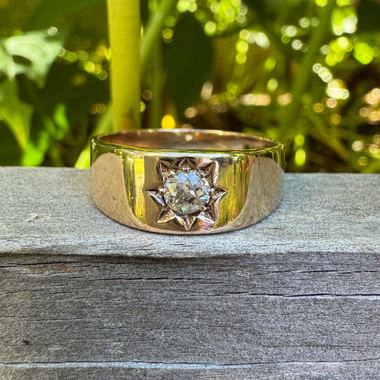 Vintage 14ct rosy yellow gold 0.28ct old mine cut diamond starset gypsy ring