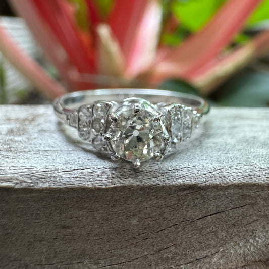 Antique 18ct white gold 0.44ct old mine cut diamond and 0.18ct TCW old single cut diamond ring