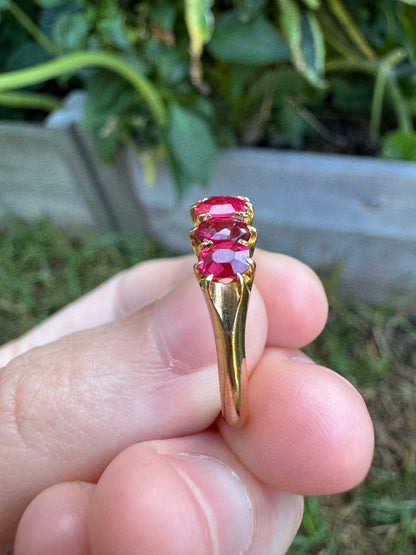 Antique 18ct yellow gold five stone 1.09ct TCW old single cut natural pink 'Jedi' spinel ring