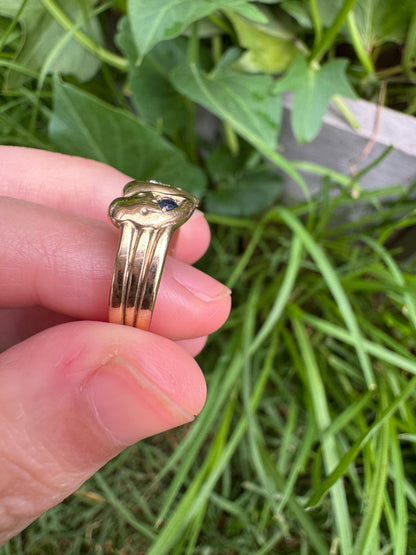 Antique Victorian 9ct yellow gold sapphire and diamond snake ring