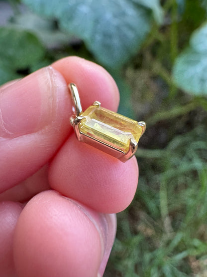 Custom handmade recycled 9ct yellow gold 1.25ct natural yellow sapphire prong set pendant