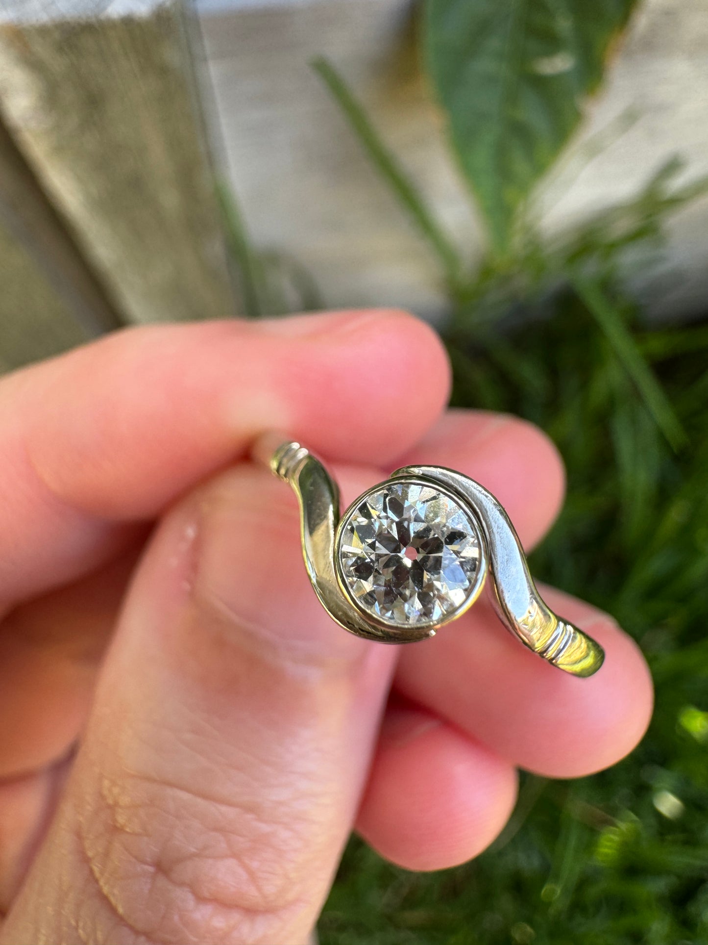 Vintage platinum 0.5ct old European cut diamond twist solitaire ring