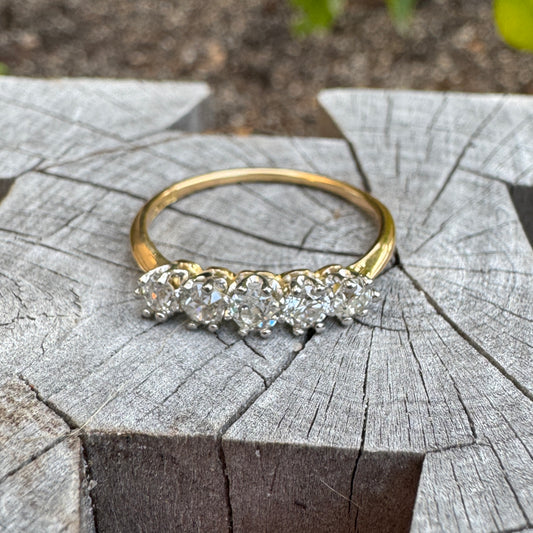 Vintage 18ct yellow and white gold five stone 0.6ct TCW old mine and old European cut diamond ring