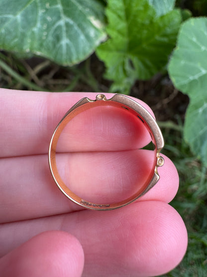 Antique Australian 15ct rosy yellow gold natural sapphire and old single cut diamond gypsy ring