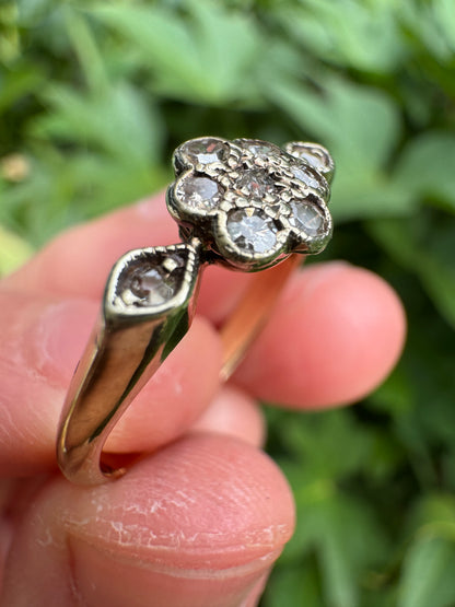 Vintage 18ct yellow gold single cut diamond daisy ring