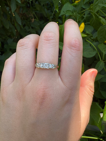 Antique 18ct yellow gold five stone 0.47ct TCW old mine cut diamond ring