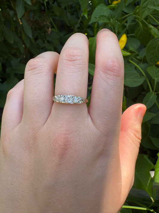 Antique 18ct yellow gold five stone 0.47ct TCW old mine cut diamond ring