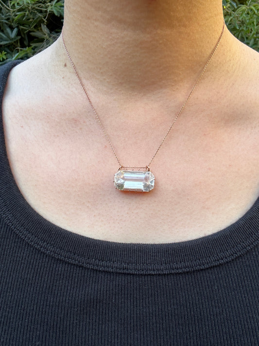 Antique 9ct rose gold claw set 16.68ct rock crystal pendant on vintage 9ct rose gold Italian chain, 42cm / 16.64 inches long