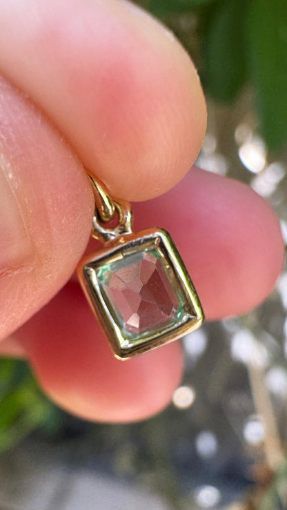 Custom handmade 9ct yellow gold 0.37ct natural emerald bezel set pendant